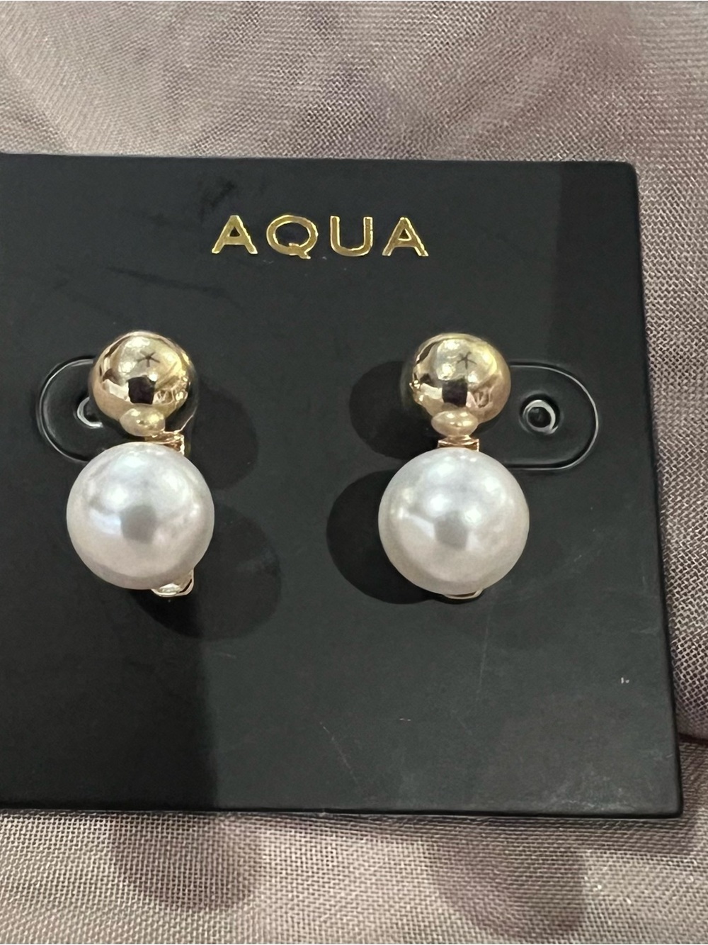 Aqua Gold-Tone and White Pearl Drop Earrings